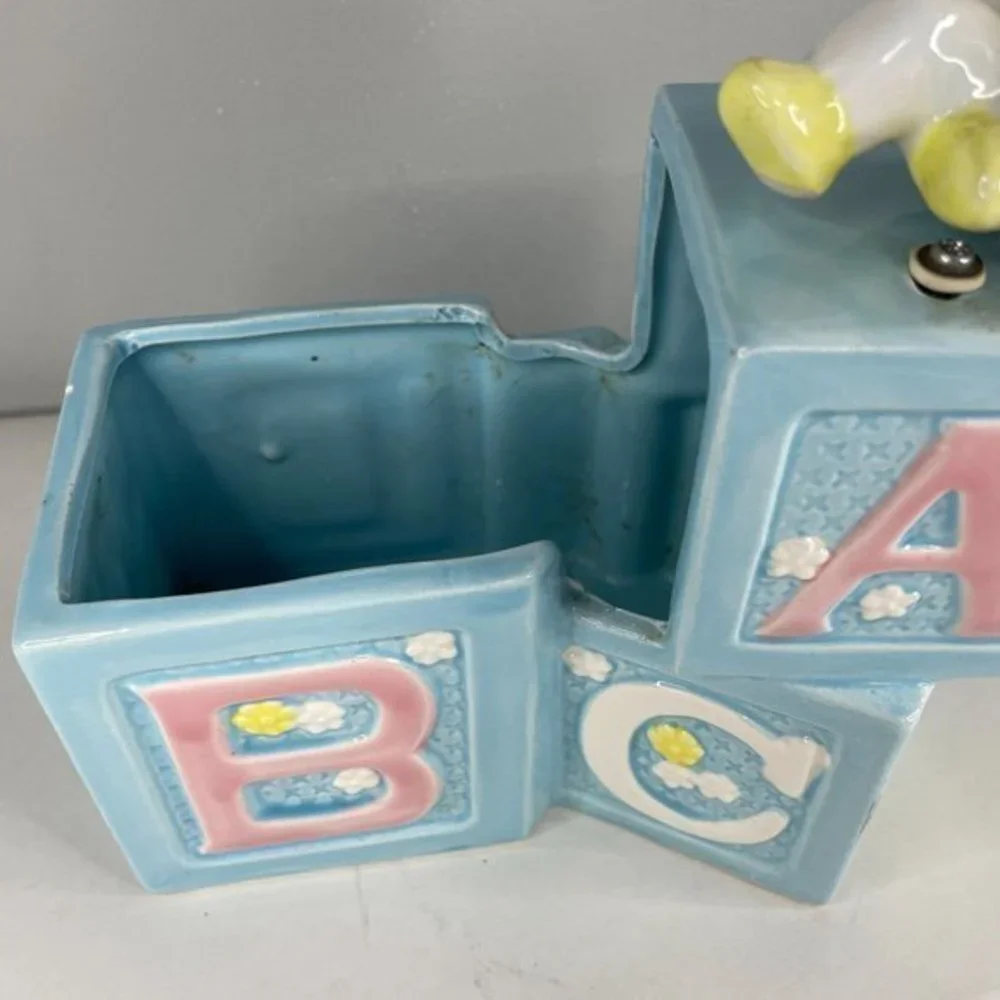 Vintage Nancy Pew Musical ABC Baby Blocks Ceramic Nursery Planter‎